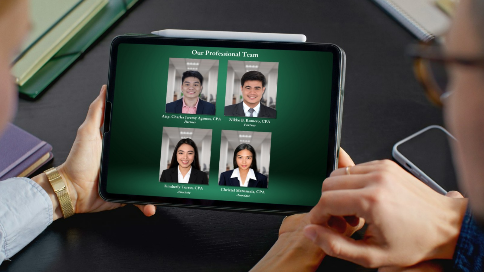 Tablet displaying the A&R Accounting Firm professional team